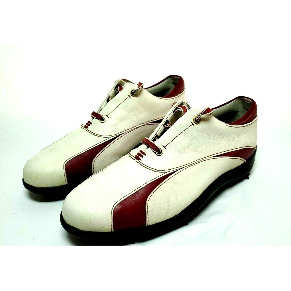 Vintage Womens Size 6.5 Footjoy Classic Golf Cleats White and Maroon